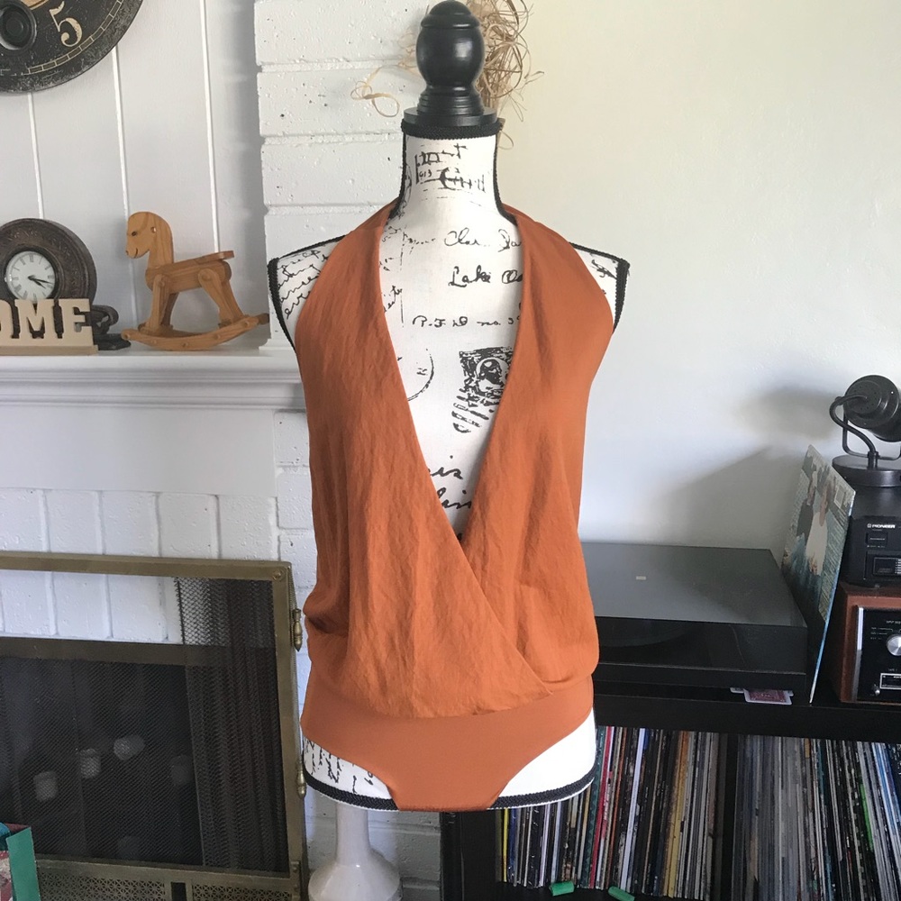 ZARA Knotted Halter Deep V & Low Back Bodysuit